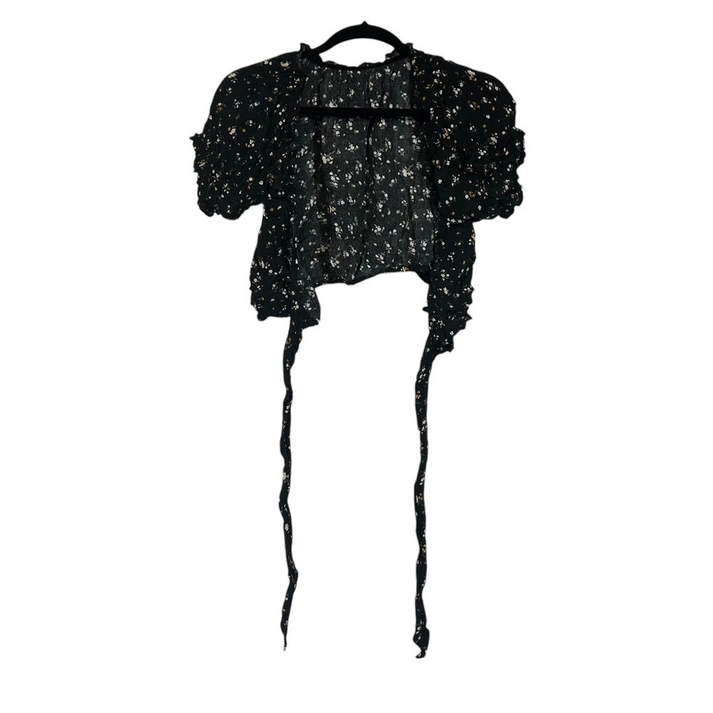 American Eagle Bell Sleeve Wrap Top Floral Black Size Large